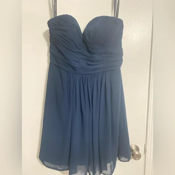 Bill Levkoff Blue Ruched Strapless Dress - Picture 1 of 6